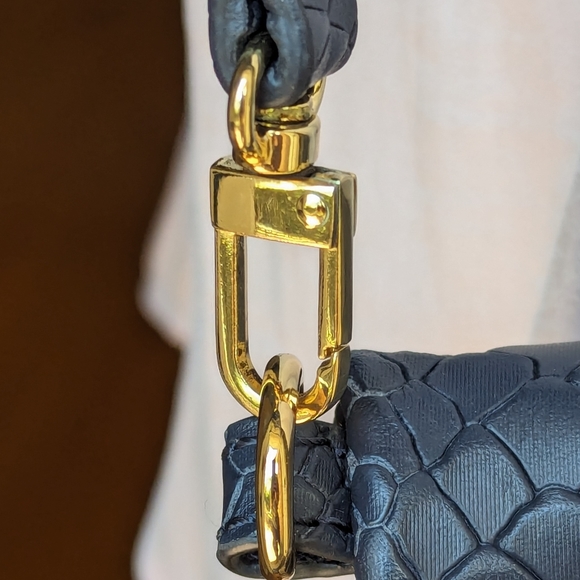 GIGI NEW YORK Navy Embossed Python Leather, Fold over clutch/ crossbody purse - Picture 5 of 17